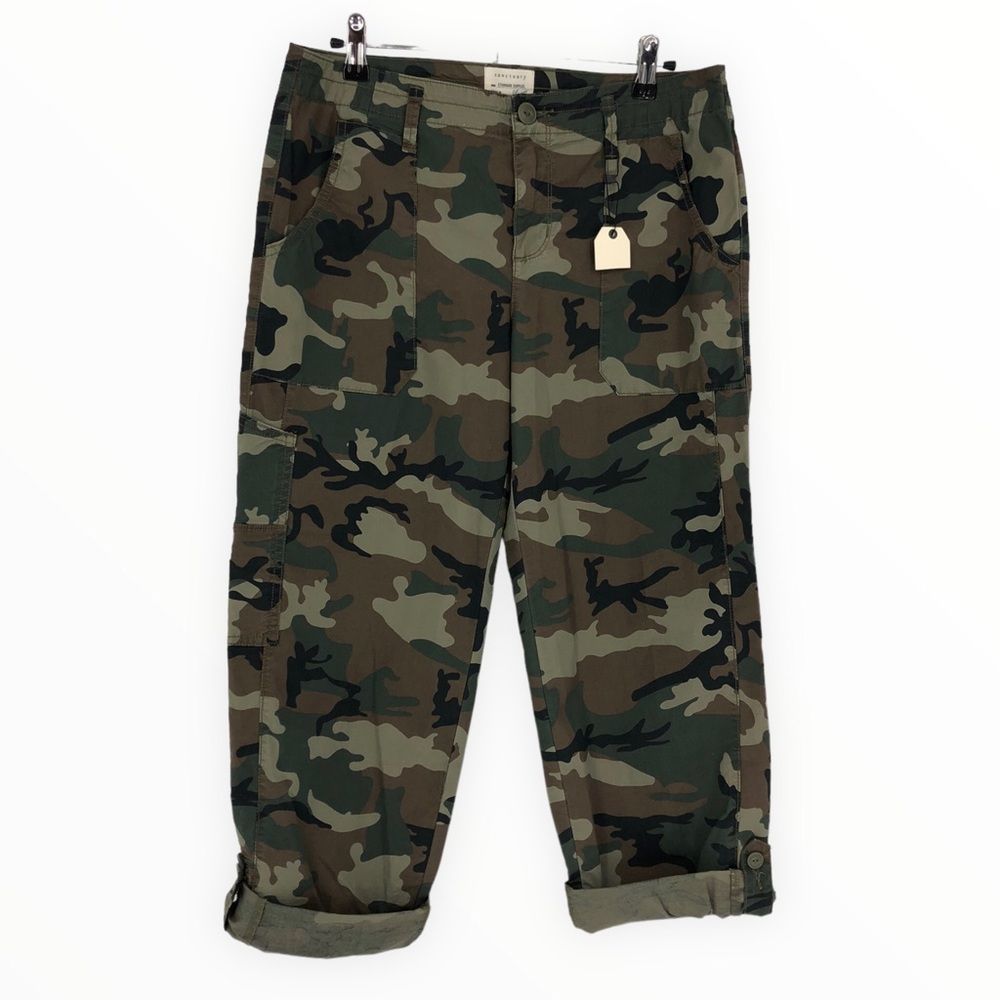 Sanctuary Standard Surplus Camo Roll Tab Hem Cropped Pants sz 26 NWT Camouflage